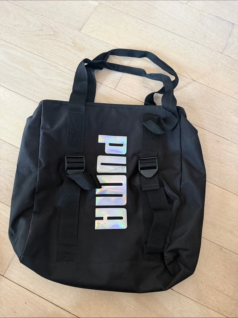 Puma Black Duffel Tote with Iridescent Logo